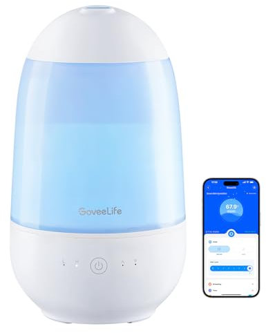 GoveeLife Humidifiers for Bedroom, Smart Cool Mist Air Humidifier for Baby, Nursery, Plants, Easy to Clean & Top Fill Ultrasonic Humidifier with APP & Voice Control, Essential Oil Diffuser, Nightlight