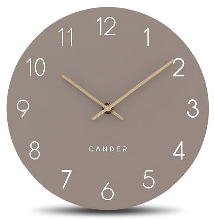 Cander Berlin MNU 2625 P Wanduhr lautlos ohne Ticken 25 cm analog Küche Wohnzimmer modern Vintage warmgrau MDF
