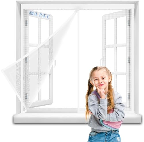 Finestra con Schermo Magnetico, 90x90cm Zanzariera per Porta con calamita, Tenda a Rete Schermo a Rete Magnetica con Apertura Centrale per Porta Scorrevole Tenda Bianco