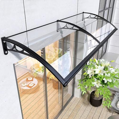 Tenda per porta d'ingresso, copertura esterna per pioggia e neve, patio, cortile, garage, finestre, in policarbonato, parasole, camper, con staffa in alluminio per terrazza domestica (colore nero)