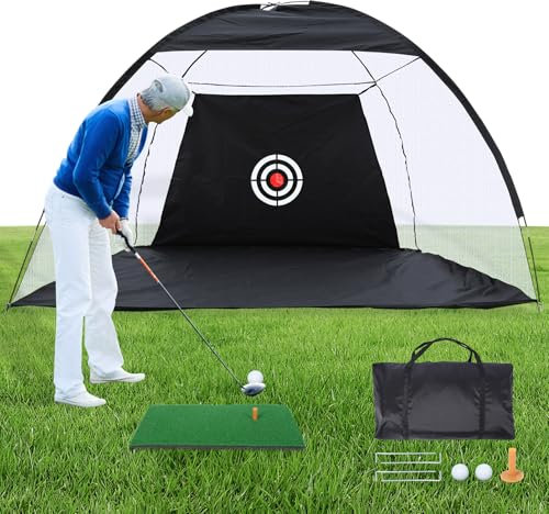 campMax 10x7ft Golf Practice Net with Turf, Golf Training Net with Hitting Mat for Garden Indoor Outdoor Backyard Driving Chipping