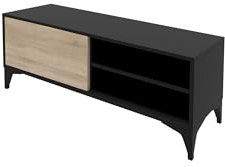 MB Muebles Bonitos, Mueble TV bajo Kai con 1 Puerta para Salón Moderno, Mueble de Melamina Mate, Color Negro y Sonoma, 100x42.5x29.5 cm