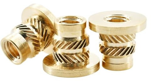 LPHFDCS 50 Stück M2 Rändelmuttern aus Messing, Gold, ISO Metrisches Linksgewinde, 0.4mm Pitch, 8mm Durchmesser, 2mm Durchmesser, für 3D-Druck, Hot Melt, Elektronik, Leiterplatten
