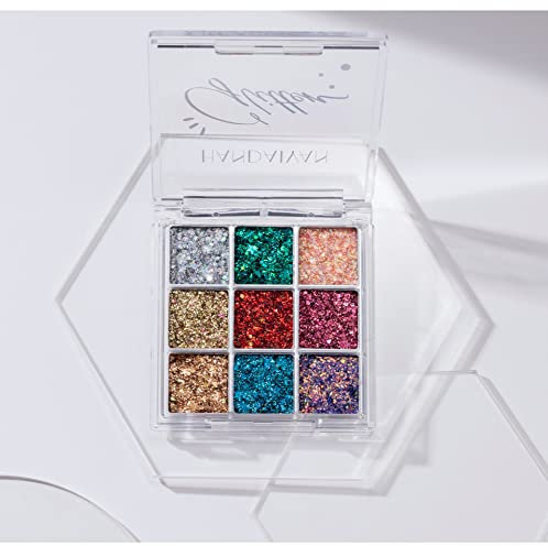 Glitzer Lidschatten Palette, 9 Farben Lidschatten Palette, Multichrome metallisch Lidschatten Palette, langlebig Glitzer Eyeshadow Palette, für Masquerade, Rot Orange Gelb Blau Lila Weiß