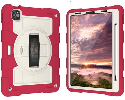 Étui pour tablette PC Compatible avec iPad 2018 11/2020 11, coque de protection intégrale résistante aux chocs, coque incassable avec support rotatif à 360° + dragonne + bandoulière. Protection(Ross