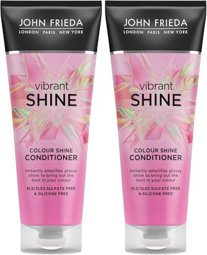 John Frieda Vibrant Shine Color Shine Conditioner 250 ml, Schwereloser Glanz-Conditioner für glänzendes Haar, sulfatfreie und silikonfreie Spülung (Packung mit 2)