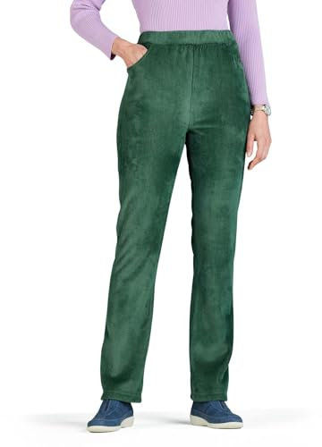 Amber Ladies Fleece Lined Cord Trousers – Soft Knitted Jersey Pull-On Pants with Elasticated Waist & Pockets Green 10 Short