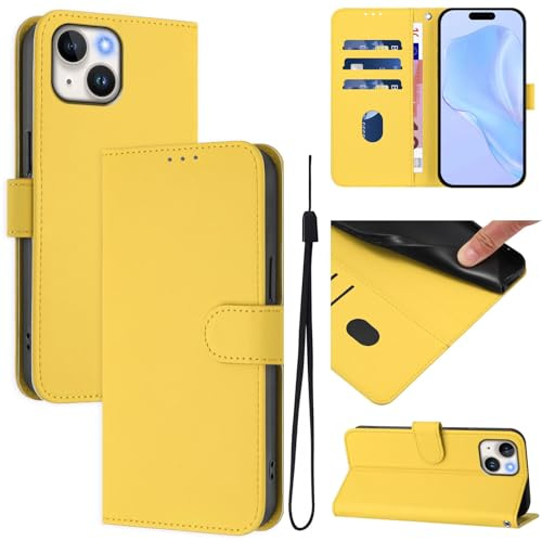 LEMAXELERS Phone Case for iPhone 13 Case Wallet Flip Cover Magnetic Closure Card Holder Slots Kickstand Silicone Book Style Shockproof Protective Case for iPhone 13,YBCS Yellow