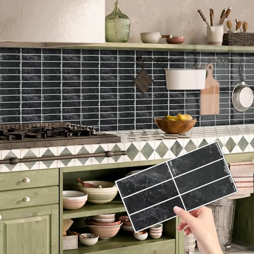 AMOYUN 16 Sheets 3D Self Adhesive Wall Tiles, Peel and Stick Tile Stickers Stick on Vinyl Backsplash Waterproof Retro DIY Tiles for Kitchen Bathroom (15x30cm)