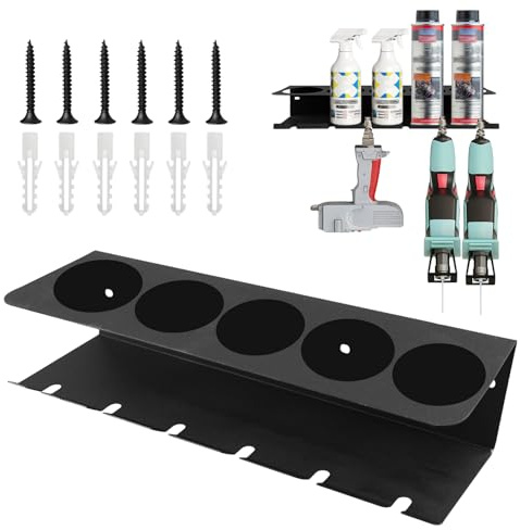 WIYETY Support mural pour bouteilles de pulvérisation, étagère de rangement, porte-canettes, support de canettes, support de bombe aérosol, avec 5 trous et 6 porte-canettes, pour garage et maison