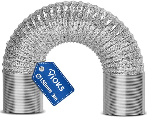 VIOKS Manguera de aire de 150 mm, 3 metros, para sistemas de conductos de aire 150erR, universal, aislante, campana extractora, tubo flexible de aluminio, manguera para secadora