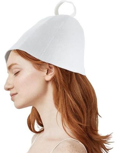 Qianyu Sauna Hat Wool Felt Sauna Cap Unisex Shower Cap Soft Breathable Bath Accessories for Men Women Protection from Overheating (White)