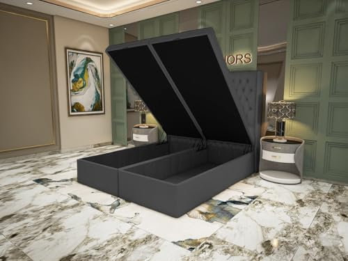 YB INTERIORS LTD Wingback Ottoman Divan Beds – Super King Size Divan Bed Frame | 49” Chesterfield Matching Floor Standing Headboard | Ottoman Storage 6FT Super King Size Divan Bed Base Plush Velvet