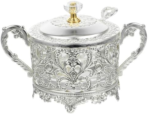 Homoyoyo Antike Silberne Zuckerdose Mit Deckel Und Löffel – Elegante Gewürzdose Für Ihre Kaffeebar - Perfekt Für - Gewürze Und Süßigkeiten Im Vintage Stil