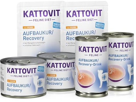 KATTOVIT - Aufbaukur/Recovery Probierpaket Small für Katzen mit Untergewicht, nach Verletzungen oder OP - Nassfutter und Drink für Ausgewachsene
