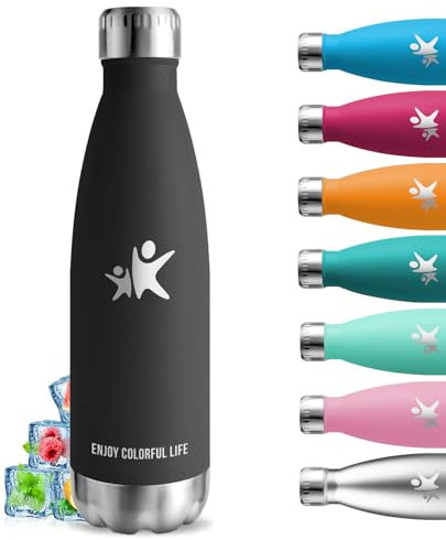 Botella Termica- 750ml- Botella Agua, sin BPA, Botella Agua Gimnasio, A Prueba de Fugas, Termo Cafe, Mantiene 24H Frio/12H Calor, Botella Agua Acero Inoxidable para Agua, Café, Té, Bebidas, Negro