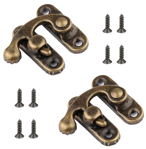 Misuyue 2pcs Antique Vintage Lock Clasp, Bronze Left Latch Hook Hasp, 32 x 28mm Mini Swing Arm Clasp Latch for DIY Suitcase Toolbox Wooden Case
