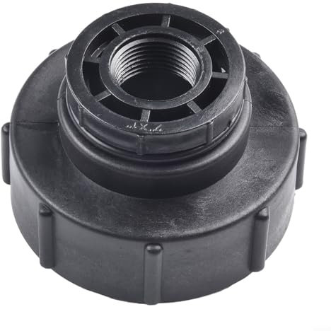 Raccordo per serbatoio dell'acqua, adattatore per contenitore IBC, riduttore filettatura grossa S100 x 8, materiale PP nero, dimensioni 1/2 3/4 1 1,5 pollici (2,5 cm)