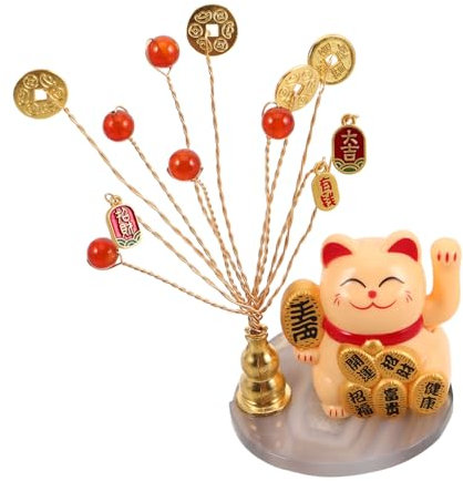 JECOMPRIS Waving Cat Statue with Money Tree Creative Lucky Fortune Cat Decoration for Home Office and Easy to Clean Prosperity Adornment Unique present for Friends and Family