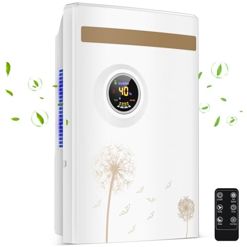 Dehumidifier for Home 2.2L, Electric Dehumidifier 2 Mode 1-24 Hour Timer UV Purification LED Display Automatic Defrosting w Remote Control Moisture & Mold Removal GB-100 for Bedroom, Bathroom, Office