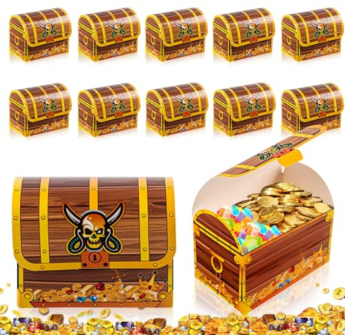 Phlognfy Piraten Party Box, 12Pcs Piraten Schatzkiste Papier, Geschenkbox Schatztruhe Pappe, für Kinder Geburtstag Piratenthema Party Dekorationen