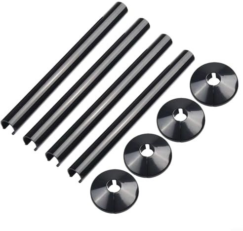 Zilimontt 8pc Radiator Pipe Covers and Collars Set, 200mm Length Plastic Sleeves for 15mm Pipes, Easy Snap Fit, Chrome Effect Finish for Bathroom Radiators and Home Heati(Black)