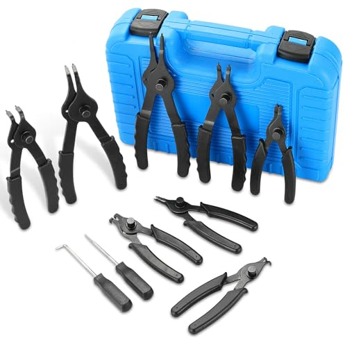 DASBET Snap Ring Plier Set 11PCS Straight & Bent Retaining Ring Pliers | w/Hook & Pick Heavy Duty Internal External Pliers Circlip Combination Retaining Clip for Car Trunk Motorcycle