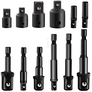 dvnFWKc Impact Socket Adapter Set, 12pcs Drill Socket Adapter and Reducer Set Extension Turns Power High Speed Nut Driver(Black)