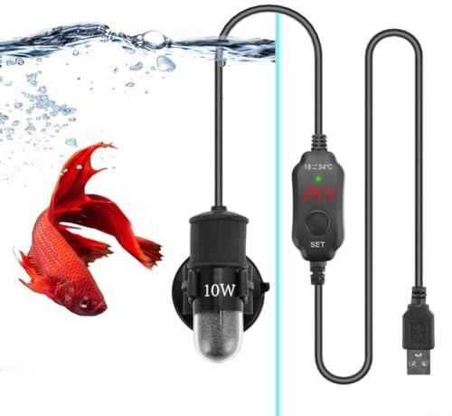 Oniissy Mini-Aquarium-Heizung, USB-betriebenes Tauchthermostat 10 W, einstellbare Temperatur, 18–34 °C, explosionsgeschützter Quarz-Heizstab (SC07A)