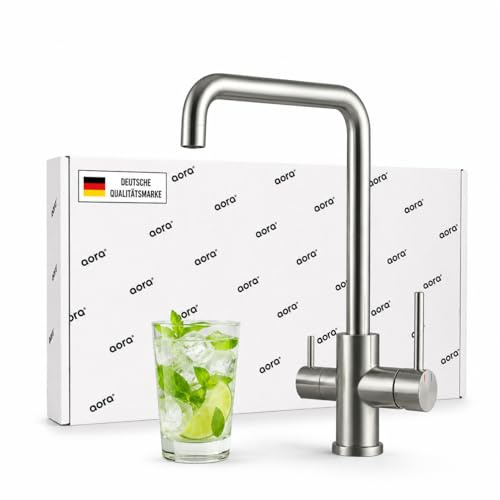 AORA® VANTO INOX Grifo de cocina de 3 vías de acero inoxidable macizo 304 – Grifo de alta presión para filtro de agua y sistema de ósmosis – Mezclador de cocina con salida de 360° – Grifo de cocina |