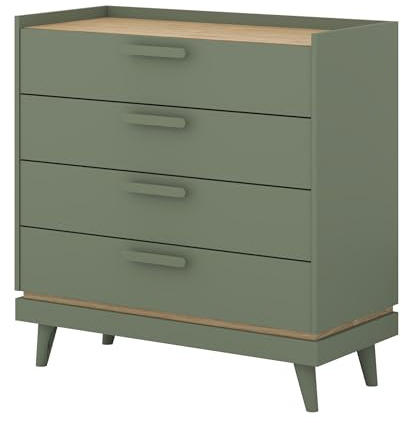 Masseno Kommode ACARA 90 cm Sideboard mit 4 Schubladen für Wohnzimmer Schlafzimmer Modern 90x40x90 cm Hellgrün/Hellgrün