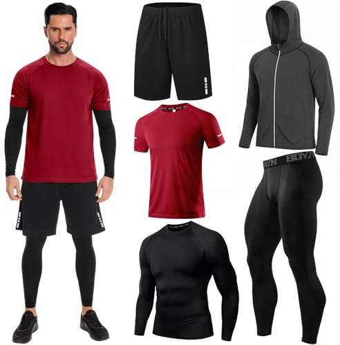 Holure Herr sport löpning set (förpackning med 4) atletisk skjorta + kort/kompression skjorta + byxor skinn träningsoverall gym kostymer