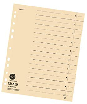 Original Falken 100er Pack Trennblätter. Made in Germany. Aus Recycling-Karton für DIN A4 hellchamois Trennlaschen Trennblätter Ordner Register Kalender Blauer Engel