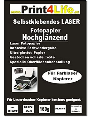 10 Blatt A4 160g SELBSTKLEBENDES hochglänzendes Fotopapier ! Für LASERDRUCKER ! Absolut Blickdicht !
