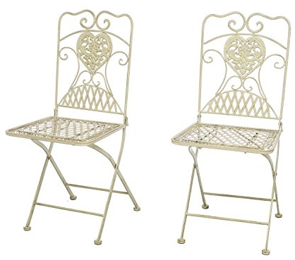 aubaho 2X Gartenstuhl Stuhl Bistrostuhl Garten Eisen antik Stil Creme weiß