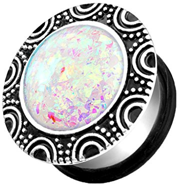 Piercingfaktor Ohr Plug Flesh Tunnel Piercing Ohrpiercing Single Flared Tribal Opal Glitter Stein Inlay 8mm