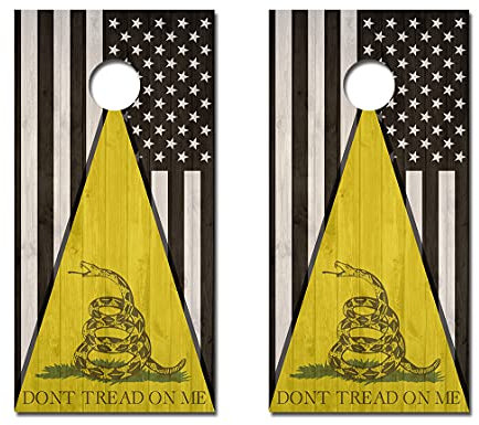 Cornhole Crew Dont Tread On Me Black American Flag ACA Regulation Size Cornhole Board Decals
