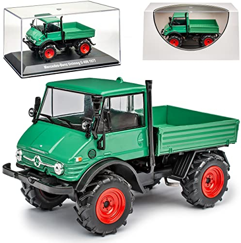 Modellcarsonline Mercedes-B Unimog mit Pritsche U406 Grün 1977 LKW Truck 1/43 Modell Auto mit individiuellem Wunschkennzeichen