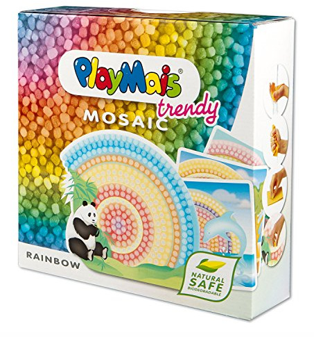 PlayMais TRENDY MOSAIC Rainbow Kreativ-Set zum Basteln für Mädchen ab 6 Jahren | Über 3.000 PlayMais & 6 Mosaik Klebebilder mit Regenbogen | Fördert Kreativität & Feinmotorik | Natürliches Spielzeug