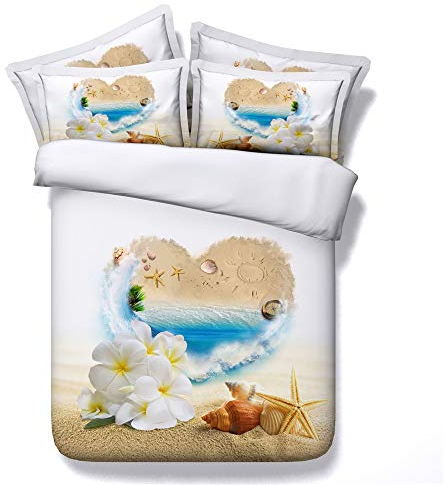 CHAOSE Ensemble De Literie Peinture HD Paradis de Rêve en 3D Polyester-Coton Housse De Couette 3 Pièces (1 Housse De Couette + 2 Taies d'oreiller (Coquille de Plage, 140x200cm+2/70x50cm(1.2M Bed))
