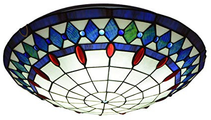 GDLight Tiffany-Stil Mittelmeer-Deckenleuchte Handgefertigte Glasmalerei Deckenbeleuchtung Flush Mount Deckenlampe für Schlafzimmer Wohnzimmer Study, E27,Blau,30cm