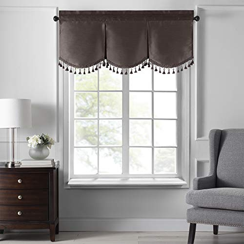 Elrene Home Fashions Colette Volant aus Kunstseide, mit Quasten, gewellter Rand, 122 x 53 cm, Schokoladenbraun