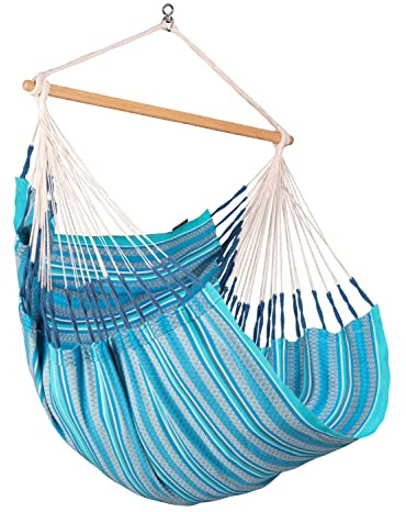 La Siesta®- Habana Hängesessel Comfort Size für Entspannung & Stil: 360° Drehgelenk, hochwertiges Bambusholz - GOTS-zertifizierte Baumwolle. (Azure)