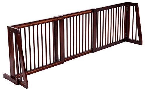COSTWAY Barrière de Sécurité pour Chien/Animal en Bois de Pin avec Porte 203X56X9,5cm (3 Panneaux Télescopique)