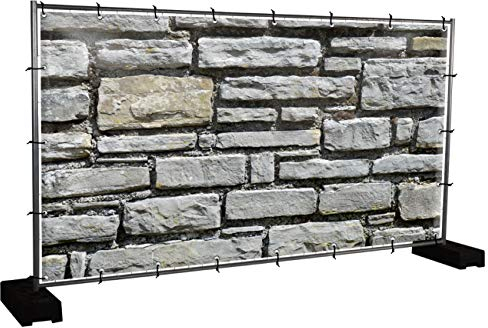 Steinwand Motivbanner Garten, Sichtschutz, Gartendeko, Plane, verschiedene Motive (PVC - 340 x 173 cm) (Steinwand (3130))