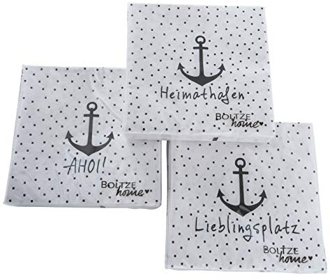Party Maritim Servietten 60 stk. mit Anker und Sprüchen Heimathafen, Lieblingsplatz und Ahoi! 17 x 17 cm