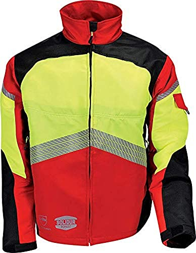 Solidur AUVERE - Authentic Klasse 1 Kettensägenjacke - Außergewöhnlicher Komfort und Schutz - Hochwertiges Design und Materialien - Größe 2XL - Rot