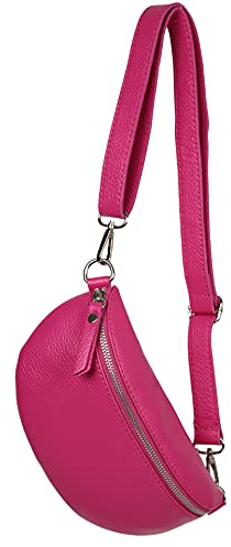 AmbraModa GLX10 Petit sac banane unisexe en cuir véritable pour homme et femme, fuchsia, 23/7/12 cm, Sac banane, sac à bandoulière