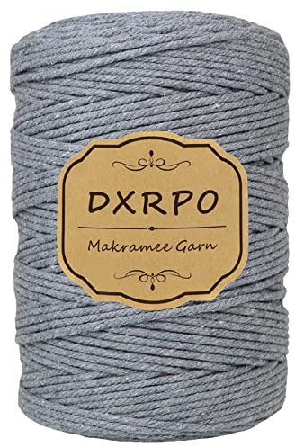DXRPO Makramee Garn 3 mm x 300 m, Natürliches Makramee, Baumwollgarn Macrame Cord, Baumwollkordel Wird Verwendet Wandbehang, Makramee Blumenampel, DIY Handwerk Pflanze Aufhänger Boho Deko,Grau