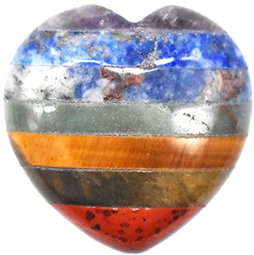 Guador Sieben Chakren Sorgenstein, Herzform Heilkristall Liebesstein Naturquarz Kristall 30mm Buntes Chakra Heilchakra Reiki für Stress Reilef Meditation Kristalltherapie (Herzform)